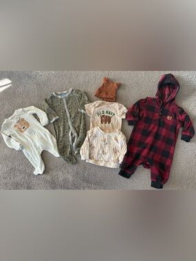 🐻 Baby Boy Bear Themed Clothing Bundle - 6 Piece Set - size NB, 3-6m 6-12m